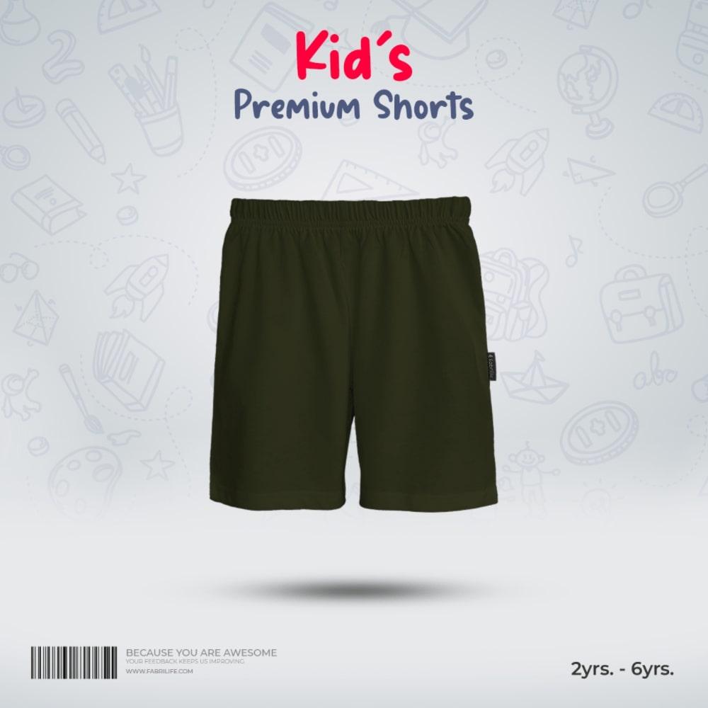 Kids Premium Cotton Shorts - Olive