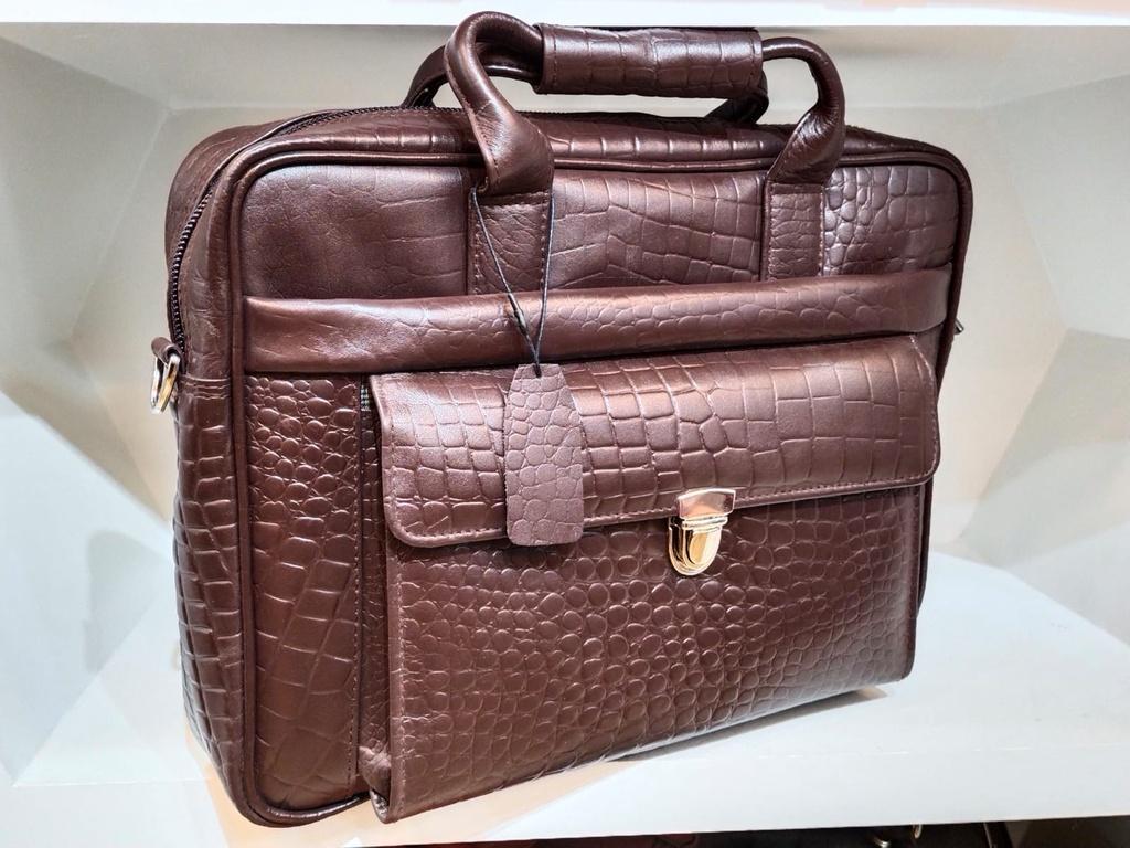 CROCODILE PATTERN LEATHER LAPTOP BAG