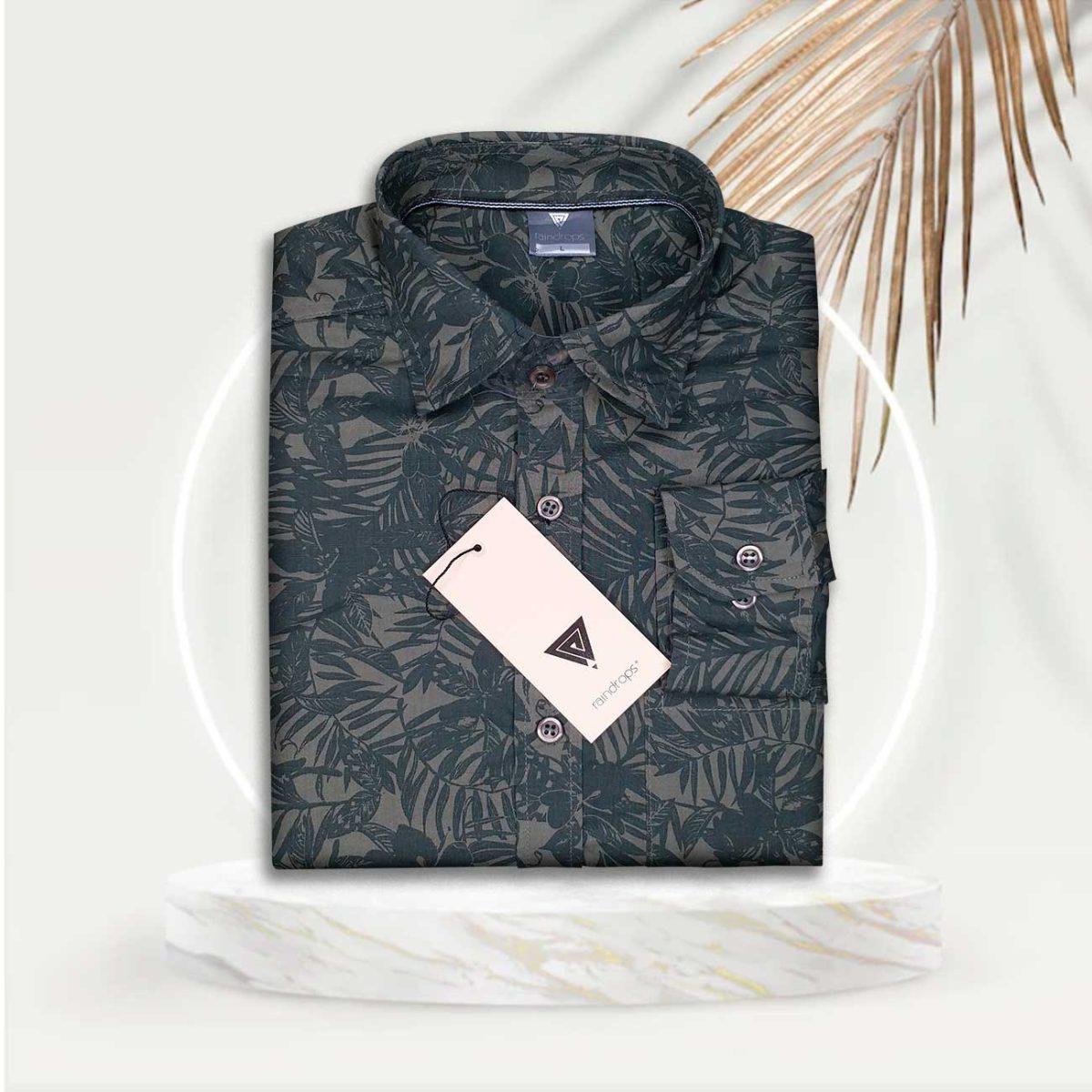 Casual Print Green Leaf Shirt