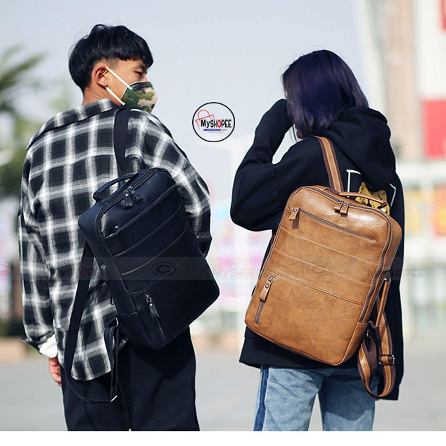 Luxury PU Leather Backpacks Men Women
