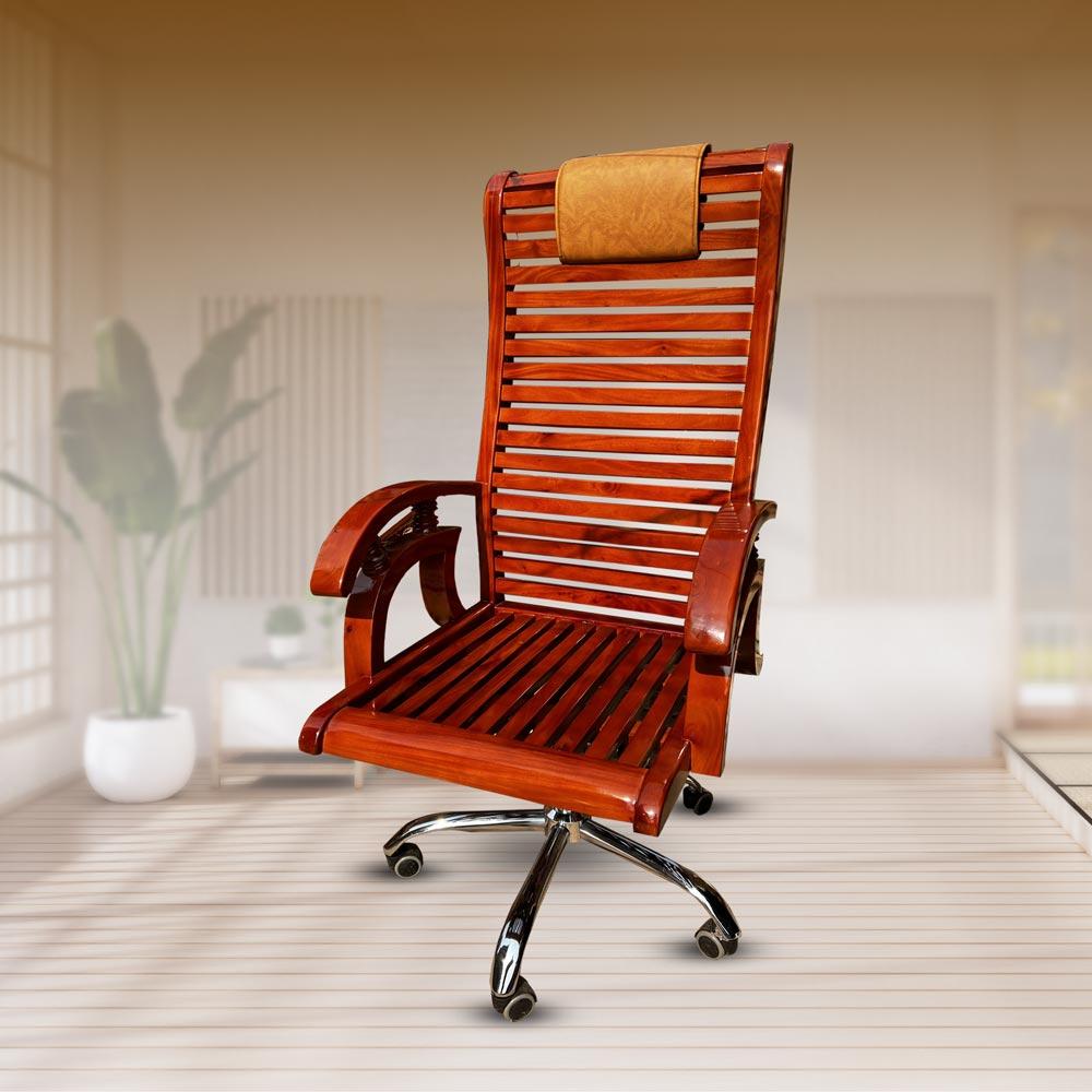 Wooden Boss Chair with Golden Headrest
