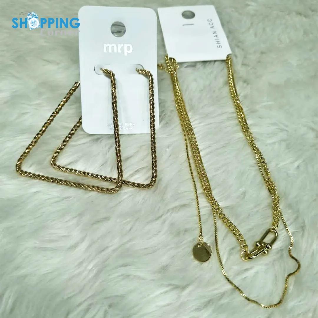 Metal Gold Plated Chain, With Earrings