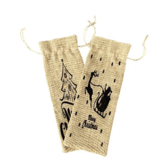 Reusable Water Wine-Bottle Bags with Drawstring 2-Pack Jute Wine & Champagne Present Gift Wrap Wine-Bag