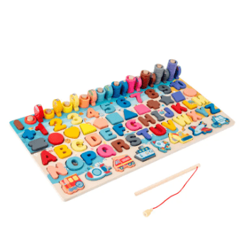 Wooden Numbers Letters Puzzle Building Blocks Counting Game Kids Educational Toy