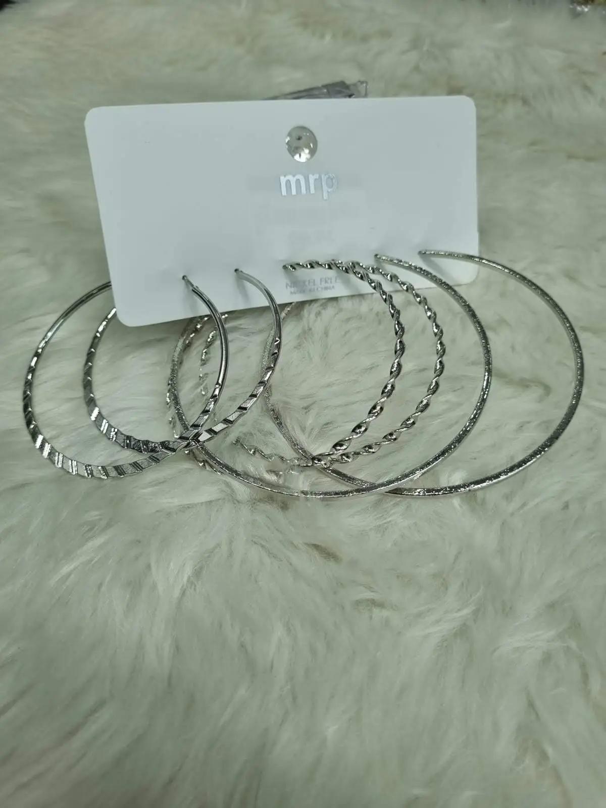 3pair Silver Circle Hoop Set