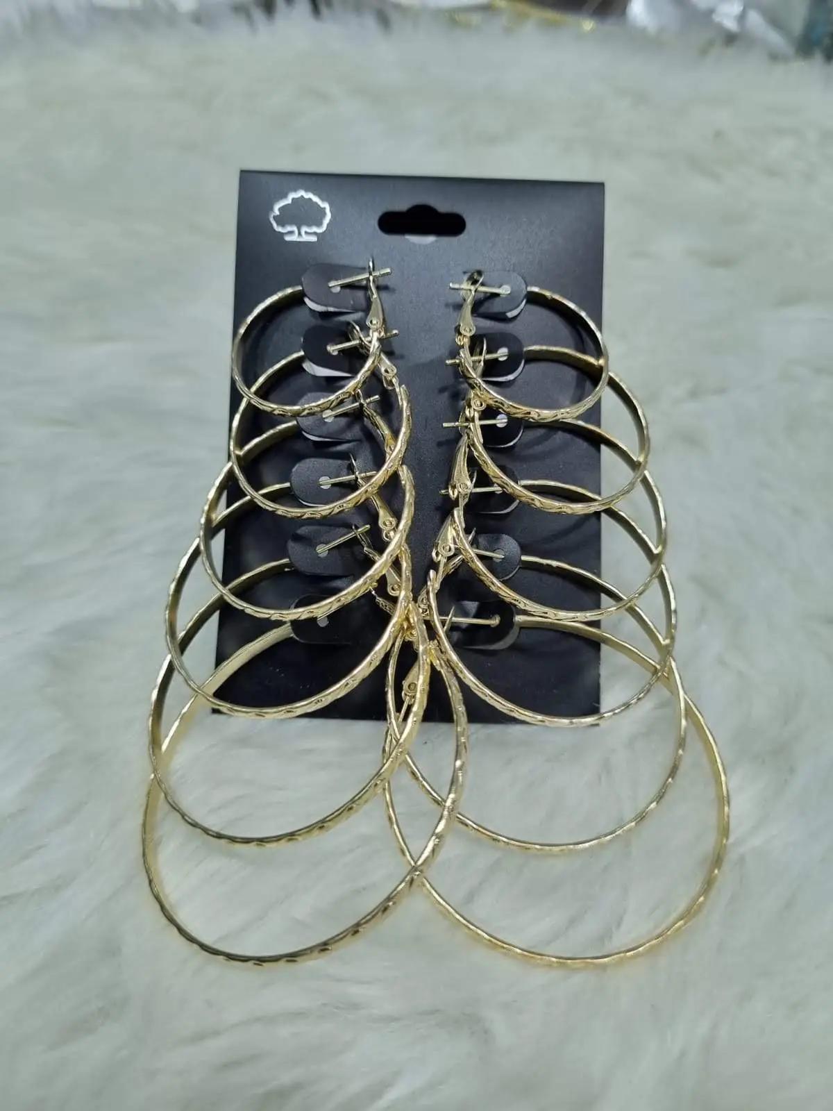 6 Pair Golden Circle Hoop Set