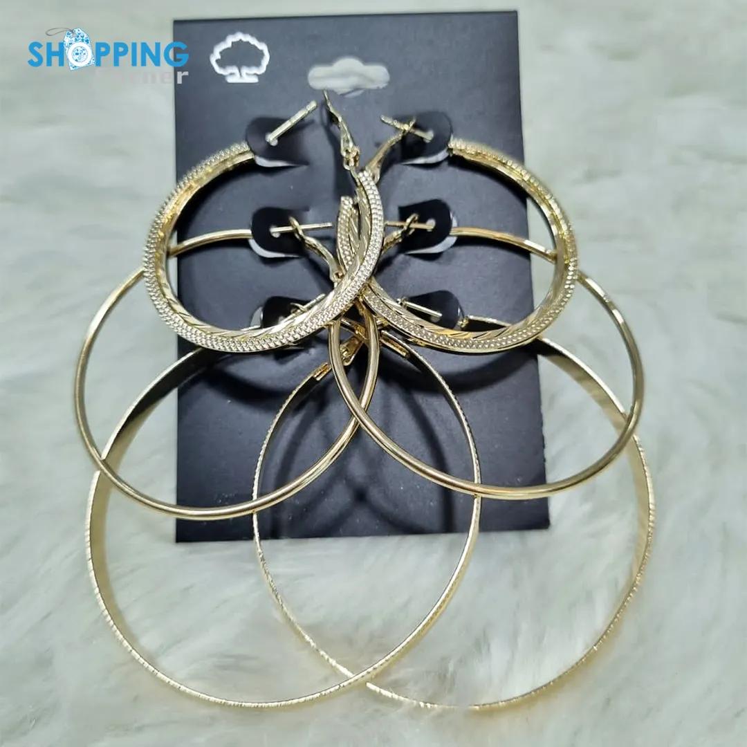 3 Pairs Minimalist Golden Textured Hoop Set