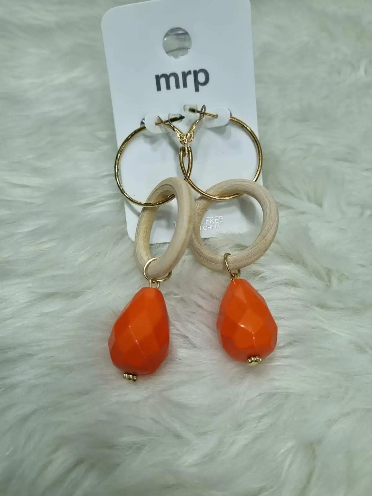 Orange Bead Shell Linked Earring