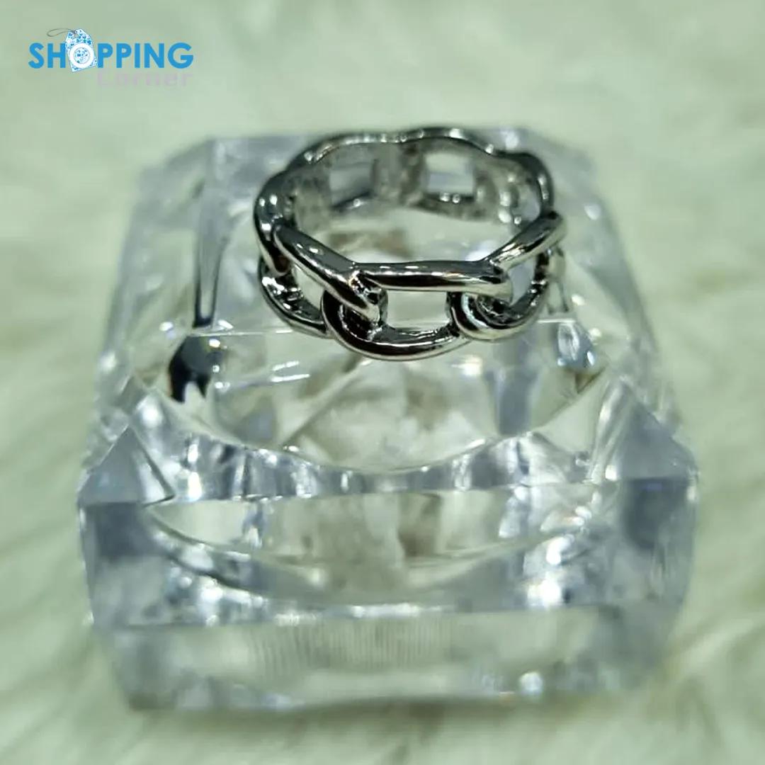 Stainless Steel Polished Crystal Ring
