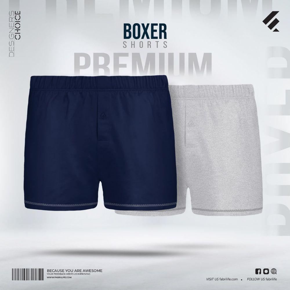 Mens Premium Cotton Boxer Shorts Combo - Navy and Gray melange