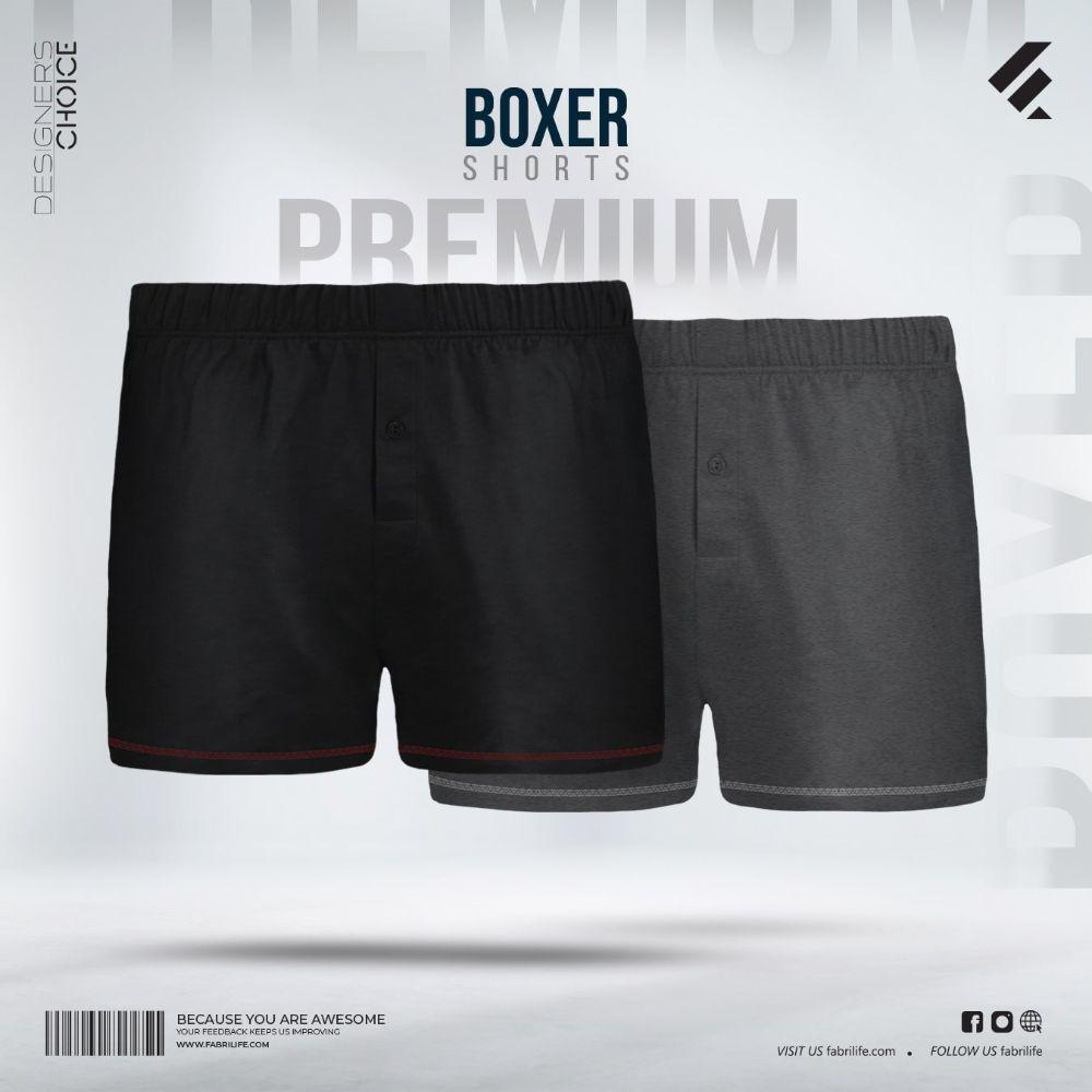 Mens Premium Cotton Boxer Shorts Combo - Black and Anthra melange