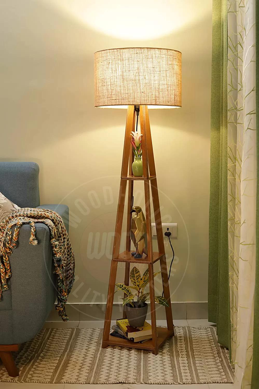 Wooden Floor Shelf Lamp