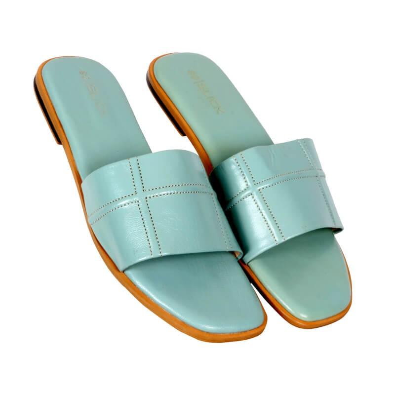 Slick Ladies Full Leather Slip on Sandal SB-LS32 Sky Blue