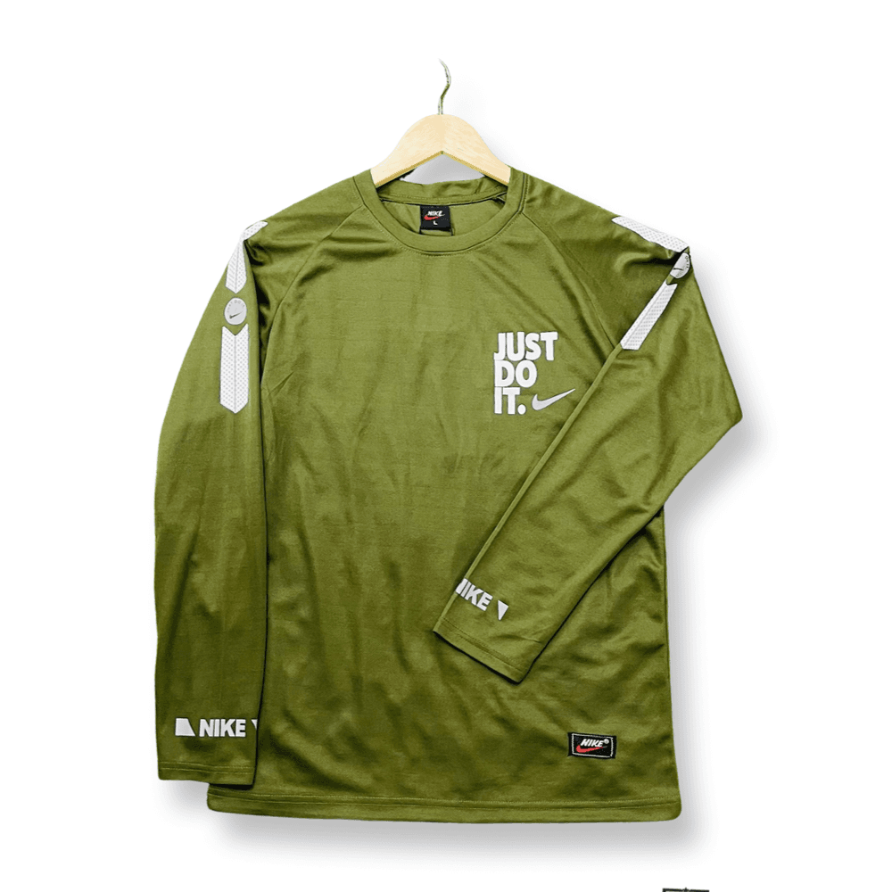 Full Sleeve Mesh Just Do It Jersey T-shirt - Olive - 1057