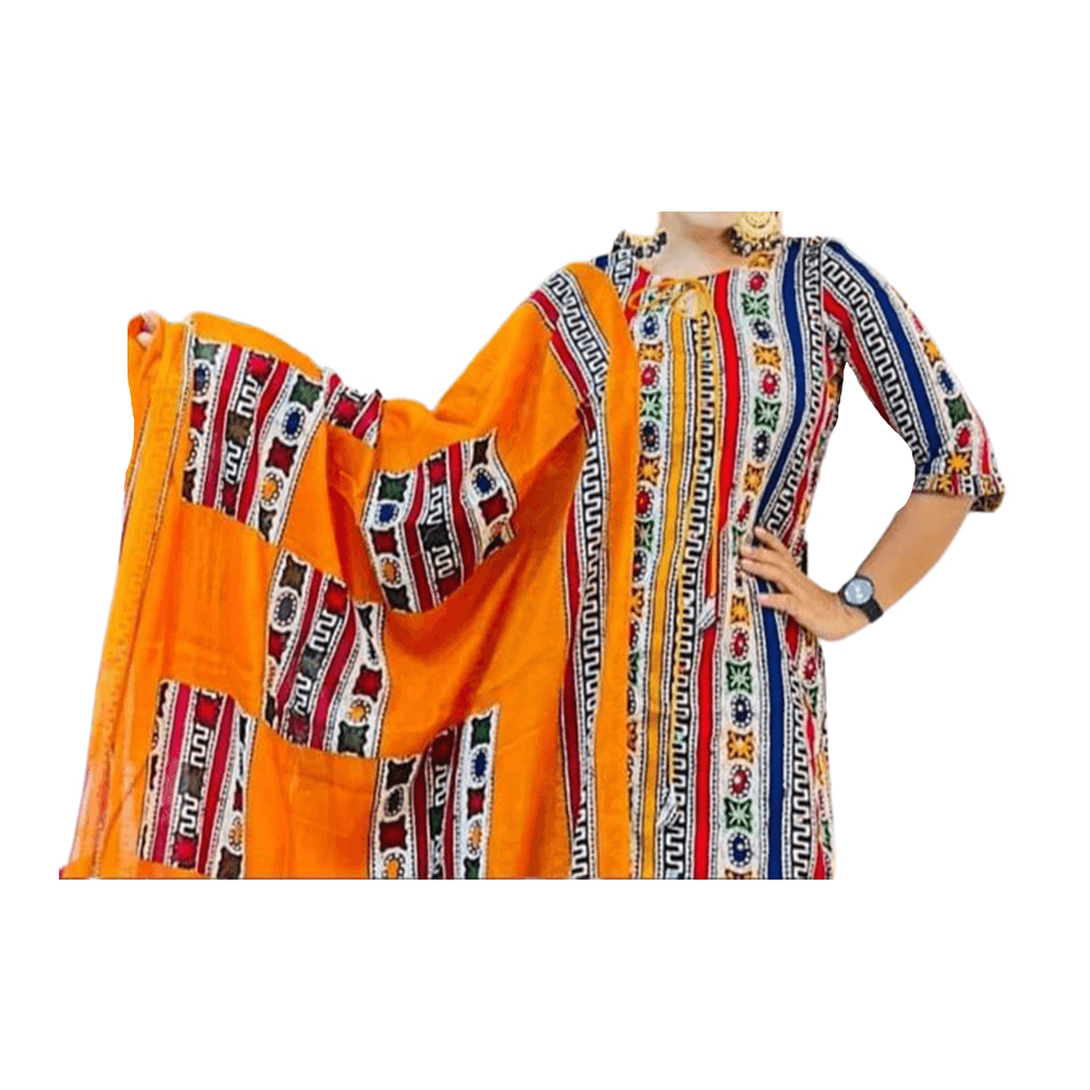 Unstitched Butics Cotton Salwar Kameez For Women - Orange - 3C-45