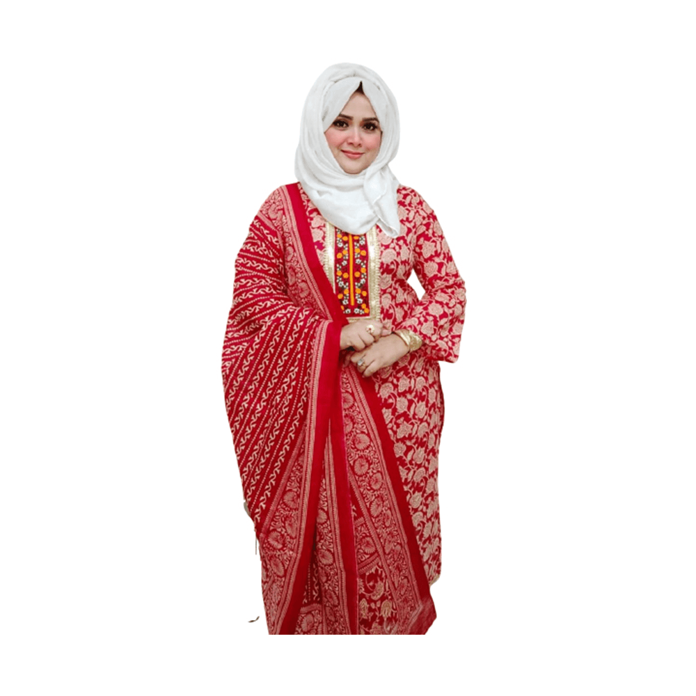 Unstitched Butics Cotton Salwar Kameez For Women - Red - 3C-49