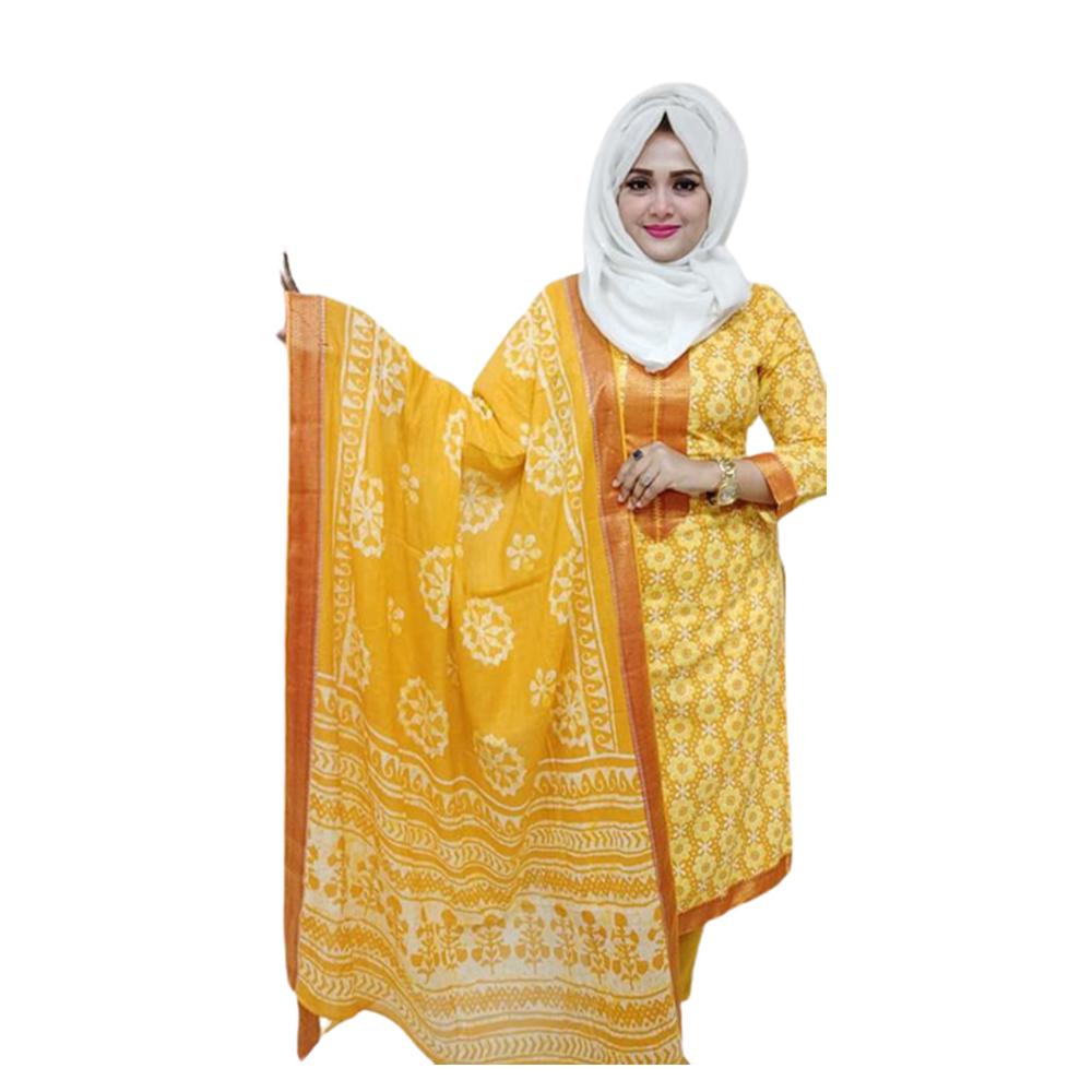 Butics Cotton Unstitched Salwar Kameez for Women - Yellow - 3A-40