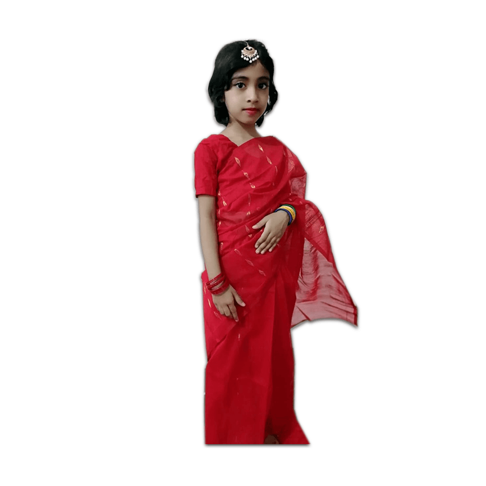 Baby Girls Jamdani Sharee - Red - S-012
