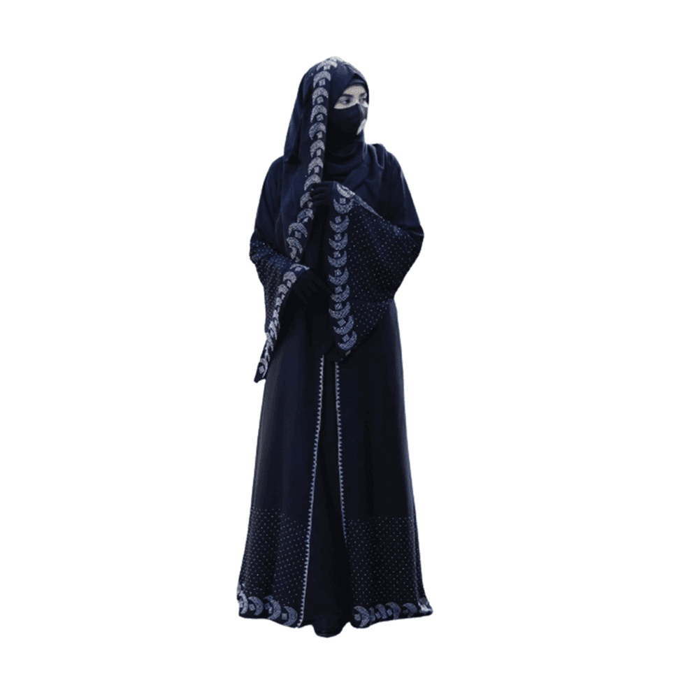 Dubai Cherry Stone work Borkha With Koti & Hijab For Women - Dark Blue - BK-K8