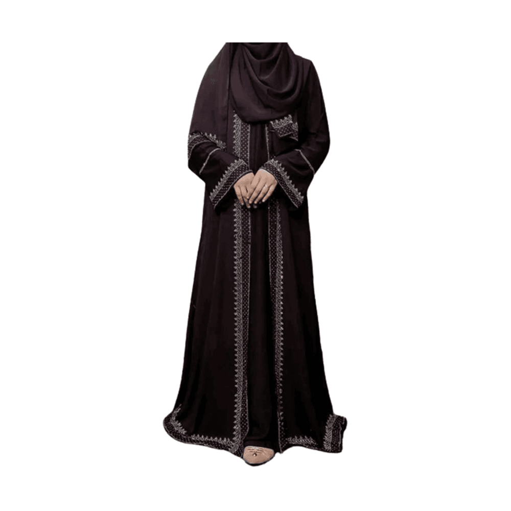 Dubai Cherry Embroidery Koti Burka With Hijab For Women - Chocolate - BK-K21