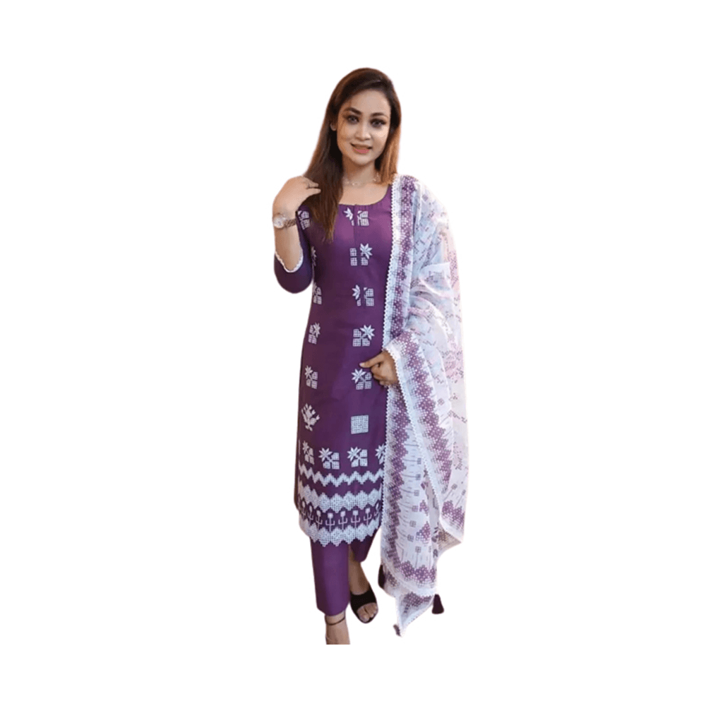 Unstitched Cotton Skin Print Salwar Kameez For Women - Purple - 3C-68