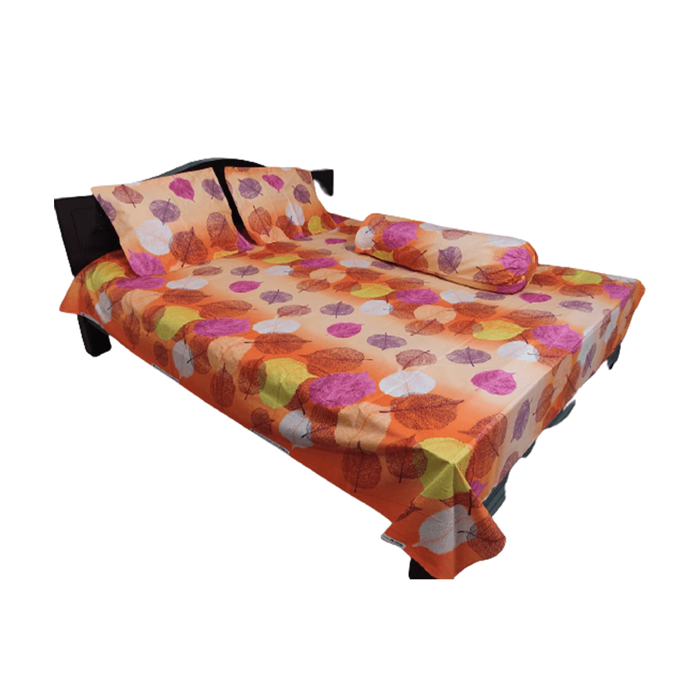 King Size Twill Double Bedsheet With Side Pillow Cover 4 in 1 - Multicolor - BTK-28