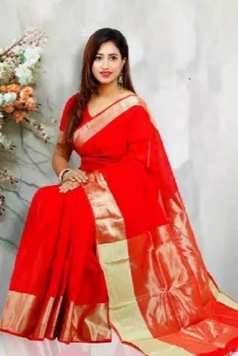 Red Half Silk Tangail Tat Saree Without Blouse Piece For Women - Sari