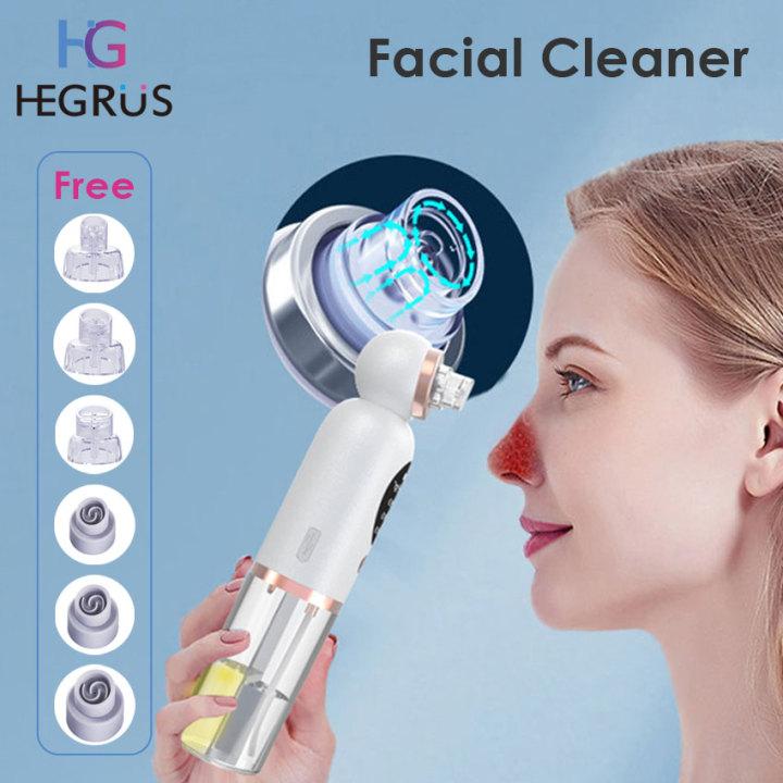 HEGRUS Electric Bubble Blackhead Remover Small Vacuum Suction Acne Extractor Pores Deeply Cleaning USB Rechargeable Water Cycle Pore Acne Pimple Removal Facial Cleaning Tool with 6 Tips