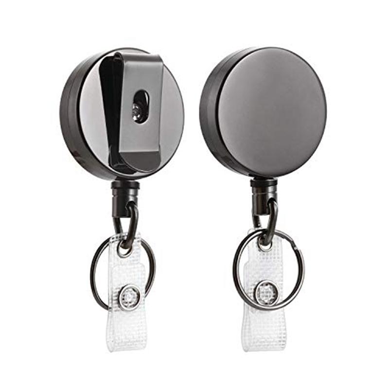 2 Pack Heavy Duty Retractable Badge Holder Reel,Metal ID Badge Holder with Belt Clip Key Ring for Name Card Keychain Black - Black