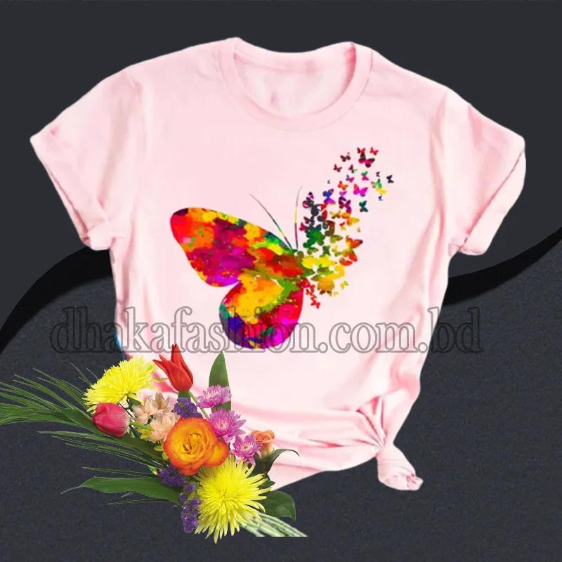 Cotton butterfly pink t-shirt