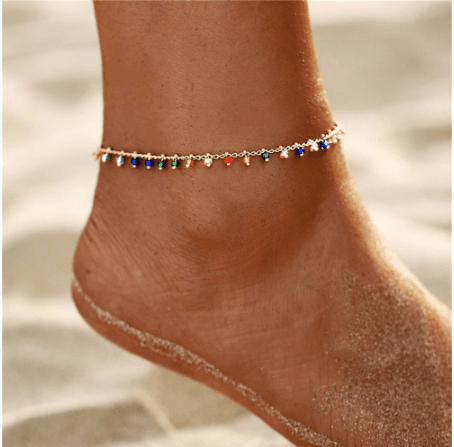 Women's Rainbow color glass bead anklet