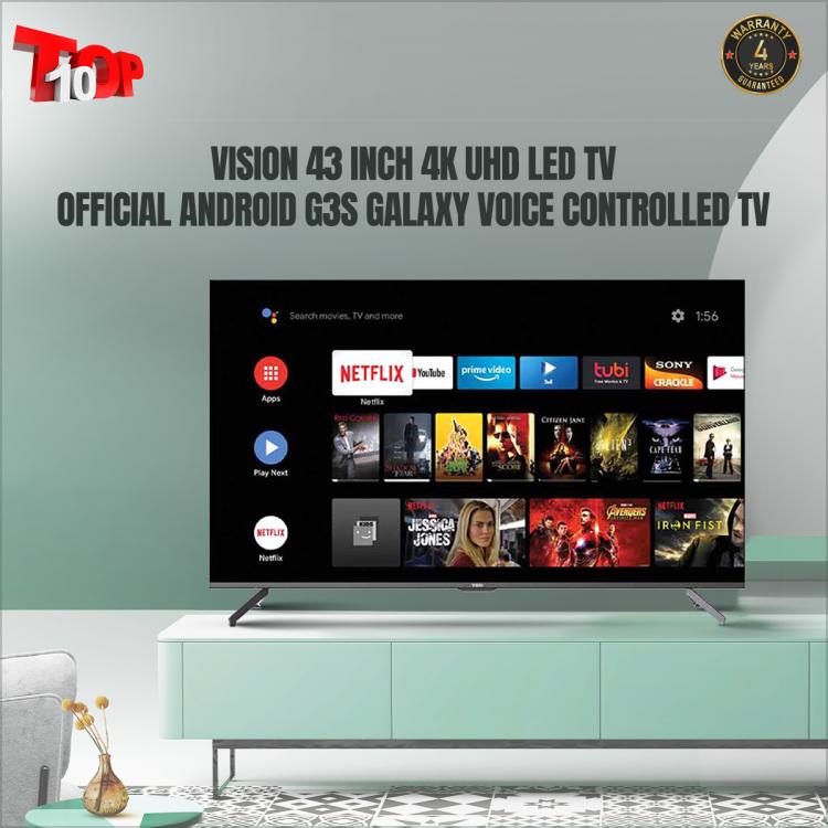 Vision 43 Inch 4k LED TV Official Android g3s Galaxy Voice Controlled TV with Google Assistant Official warranty 4 Years