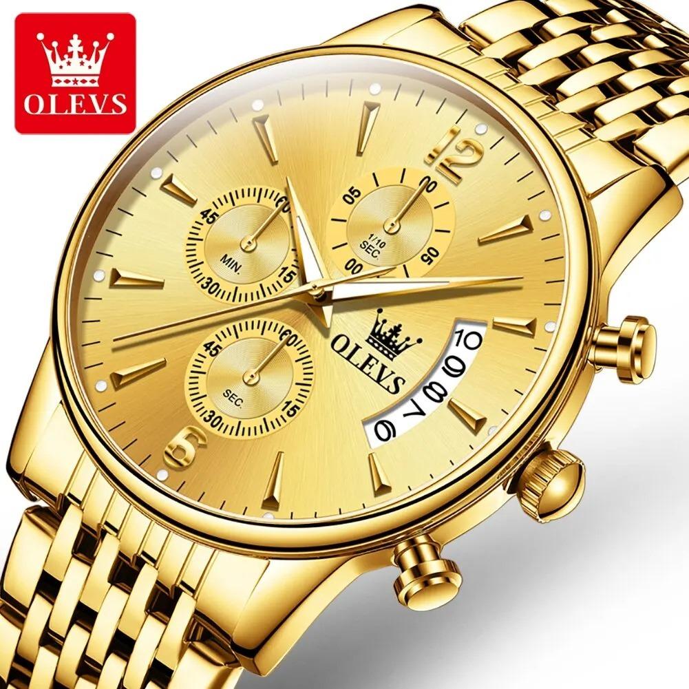 OLEVS 2867 Stainless Steel Chronograph Wrist Watch For Men - Golden