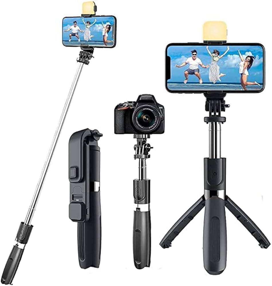 R1S Bluetooth selfie Stick Foldable tripod with light