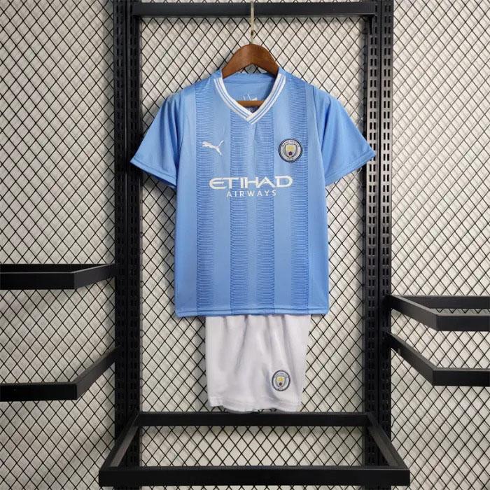 Manchester City Mesh Cotton Short Sleeve Home Jersey With Short Pant 2023-24 Season
