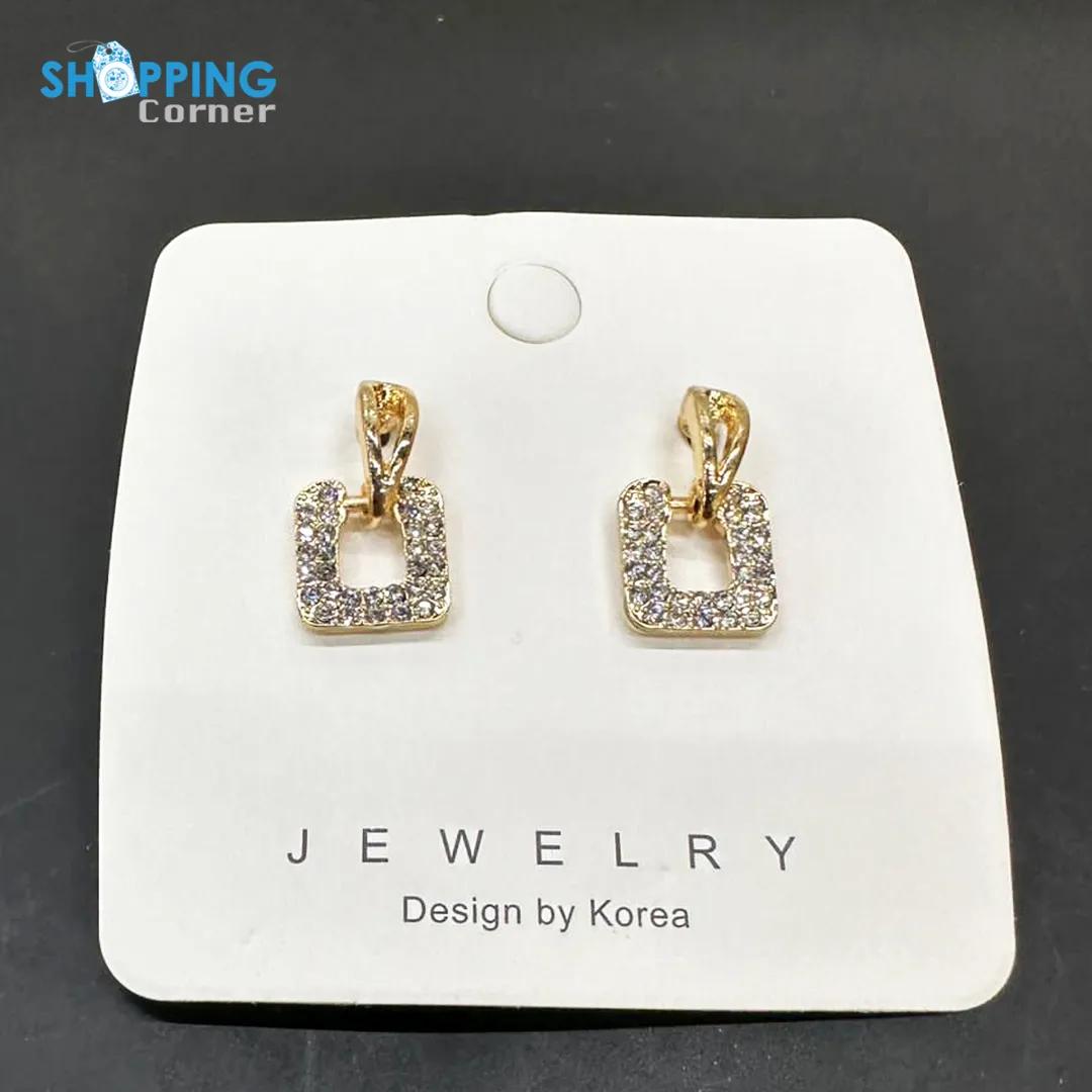 Luxury Gold Color Rhinestone Square Round Earrings