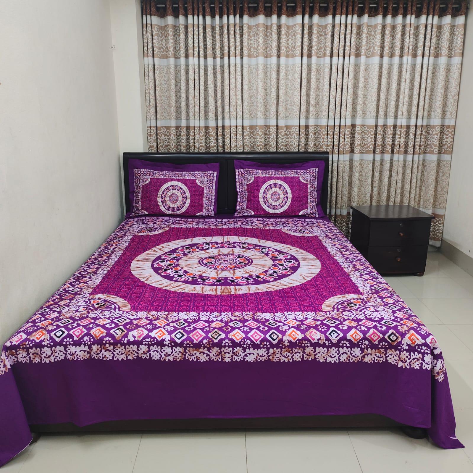 HD Panel Ortha Bedsheet – 3 Pecs Purple Chorki Batik print