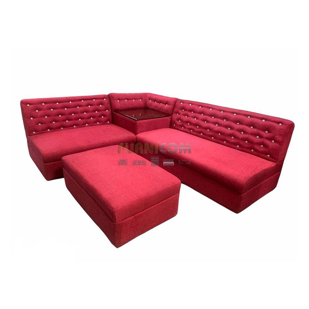 Red Velvet Button Tufted Armless Corner Sofa with Extra Deep Seat