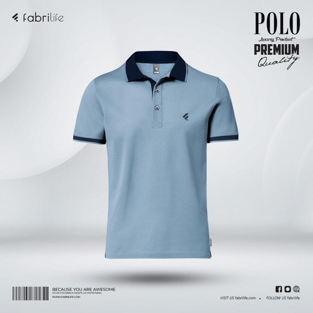 Fabrilife Single Jersey Knitted Cotton Polo - Sky blue