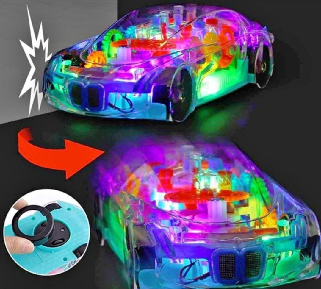 Concept Racing Car Toy Musical Toys 360 Degrees Rotating Transparent Car with Music & 3D Flashing Lights for Kids