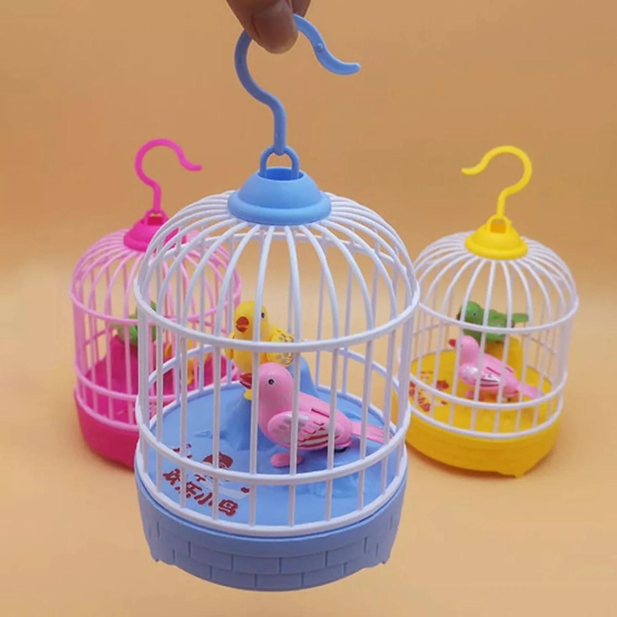 Singing and Chirping Bird Toy in Cage Realistic Sounds and Movements Sound Activated Chirp Toy Electronic Simulation Bird Cage Toy Color:B