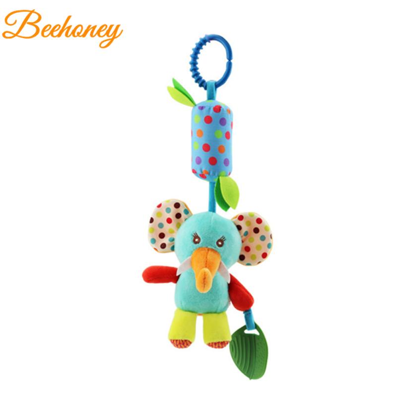 Cartoon Animal Wind Chime Infant Rattles With Teether Crib Bed Stroller Hanging Pendant Toys