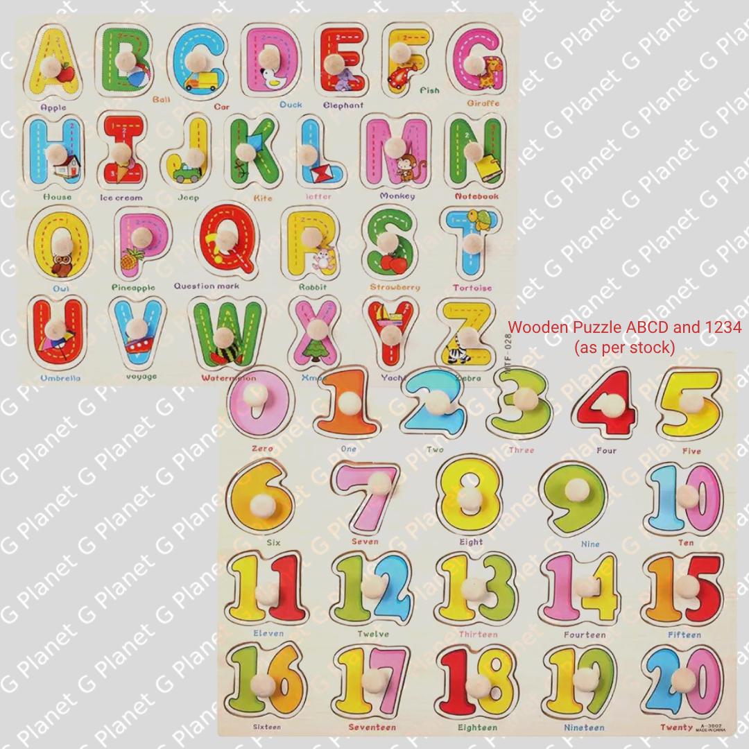 Wooden ABC and 123 Puzzle Educational Toy for Kids - Multicolor (as per stock)