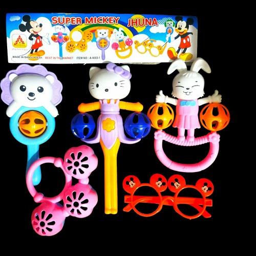 Mickey Mouse 5Pcs Jhunjhuni Set for New Born Baby Sound Toy Set (Multicolor)